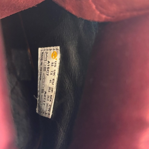 TIMBERLAND Sz 9.5 Red Leather Lace Up Boots With Satin Laces Chunky Soles - Picture 10 of 13